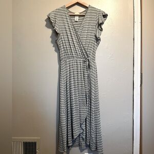 Caution to the Wind Striped Gray Wrap Dress